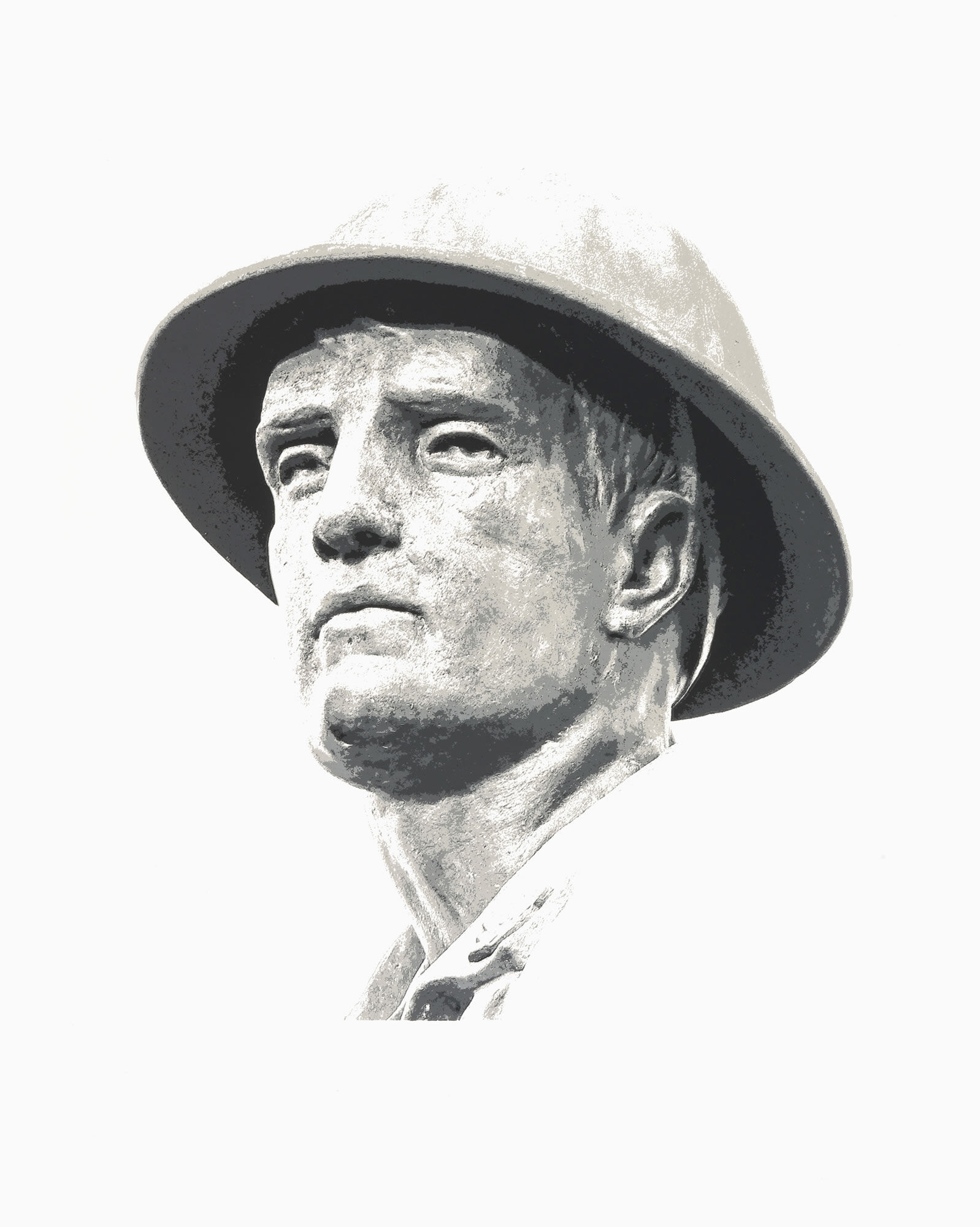 One of Clayton Tremlett's artworks from his 'Immortals' series of prints, an image of the head of the Maryborough War Memorial statue