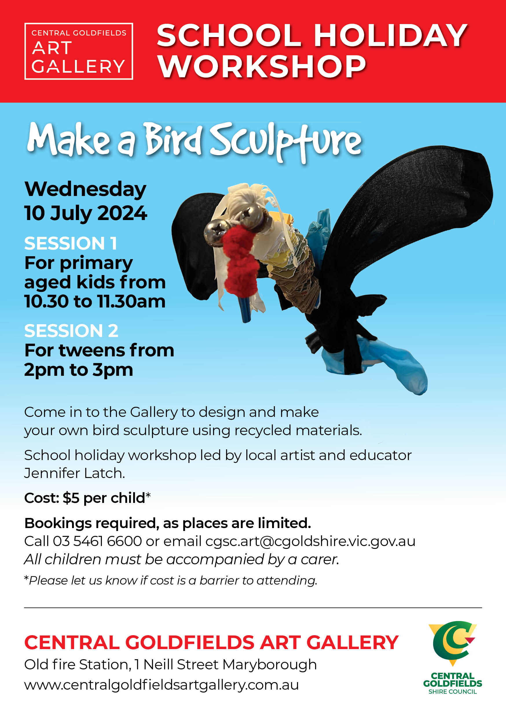 Bird Sculpture Workshop April 2024 Jennifer Latch_A5 flyer_v03